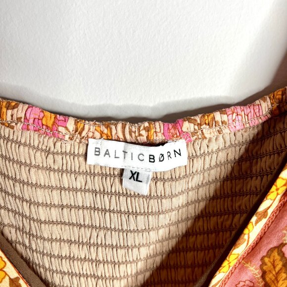 Baltic Born Evanthia Floral Pink Brown Boho Deep V Maxi Dress Flowy Bohemian XL - Picture 3 of 6